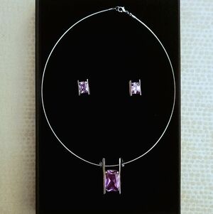 Rare Light Purple Swarovski Crystal Statement Necklace And Earrings Set
